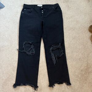 We The Free Black Distressed Straight Leg Jeans